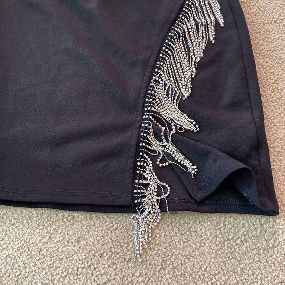 Windsor Black Pencil Skirt with Split with Rhinestone Fringe Size Small - Picture 2 of 5